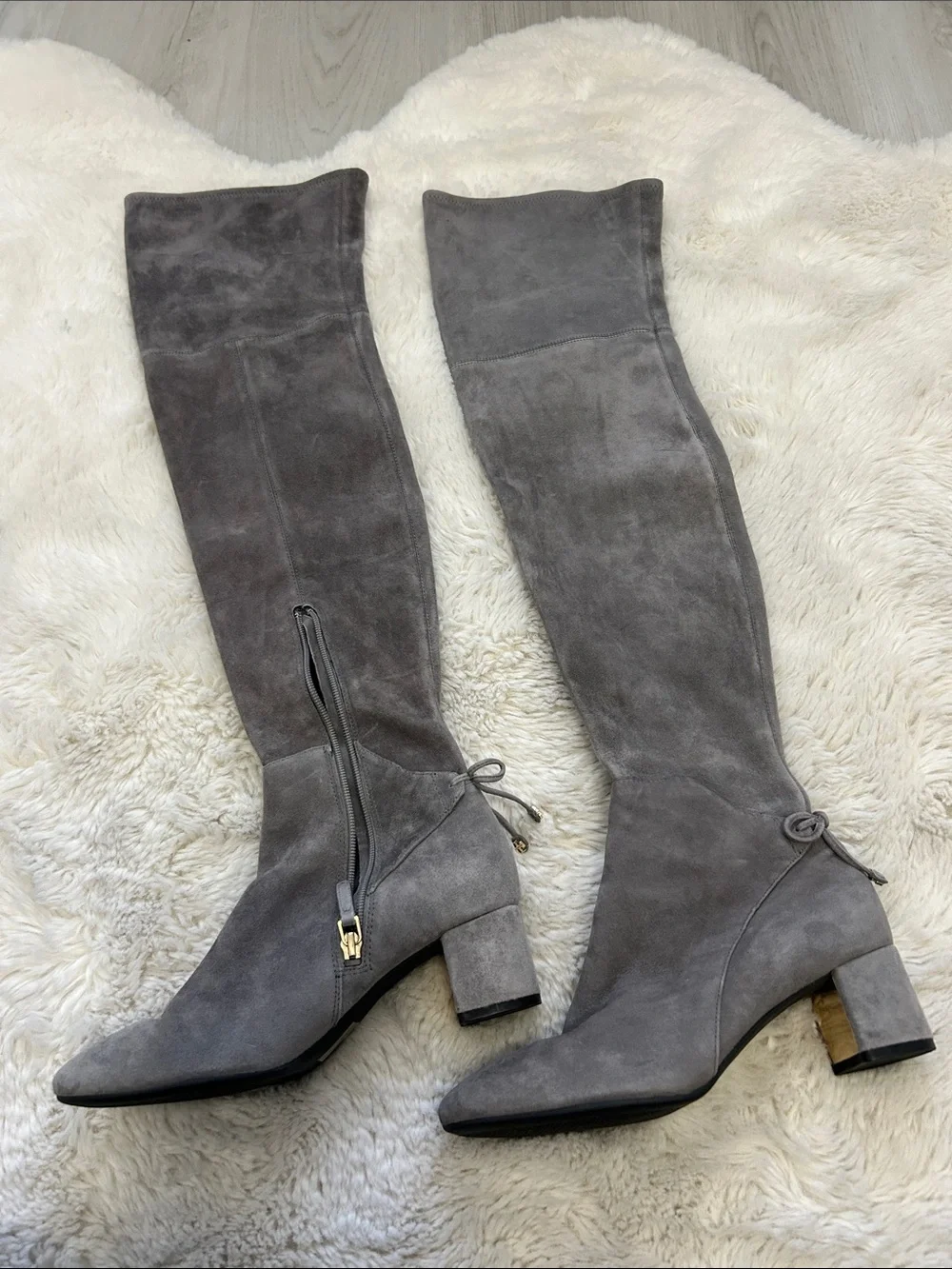 Tory Burch Laila Over The Knee Stretch Suede Boots Grey